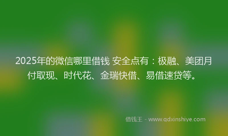 2025年的微信哪里借钱 安全点有：极融、美团月付取现、时代花、金瑞快借、易借速贷等。