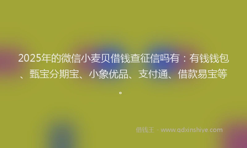 2025年的微信小麦贝借钱查征信吗有：有钱钱包、甄宝分期宝、小象优品、支付通、借款易宝等。