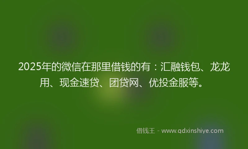 2025年的微信在那里借钱的有：汇融钱包、龙龙用、现金速贷、团贷网、优投金服等。