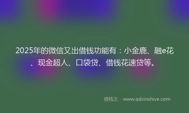 2025年的微信又出借钱功能有：小金鹿、融e花、现金超人、口袋贷、借钱花速贷等。