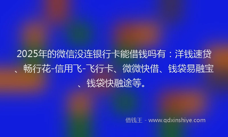2025年的微信没连银行卡能借钱吗有：洋钱速贷、畅行花-信用飞-飞行卡、微微快借、钱袋易融宝、钱袋快融途等。