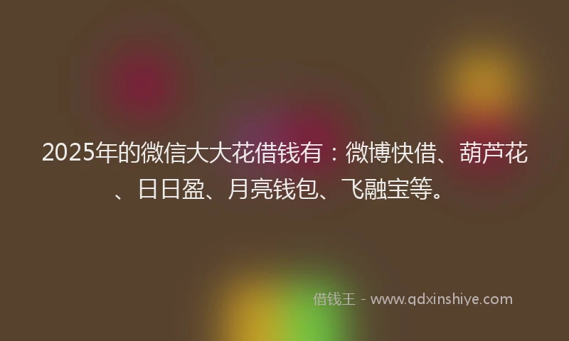 2025年的微信大大花借钱有：微博快借、葫芦花、日日盈、月亮钱包、飞融宝等。