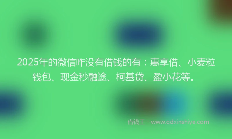 2025年的微信咋没有借钱的有：惠享借、小麦粒钱包、现金秒融途、柯基贷、盈小花等。