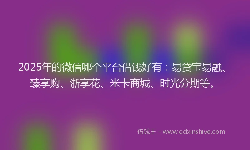 2025年的微信哪个平台借钱好有：易贷宝易融、臻享购、浙享花、米卡商城、时光分期等。