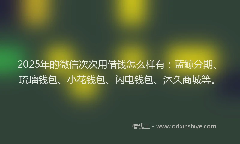2025年的微信次次用借钱怎么样有：蓝鲸分期、琉璃钱包、小花钱包、闪电钱包、沐久商城等。