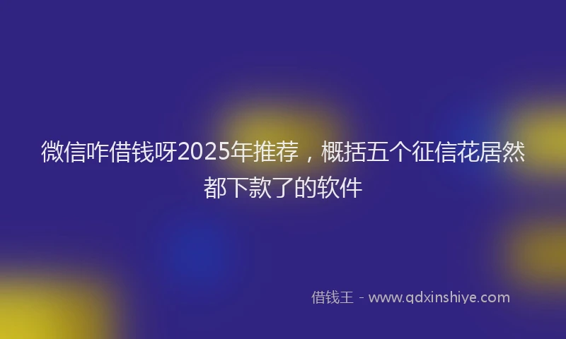 微信咋借钱呀2025年推荐，概括五个征信花居然都下款了的软件