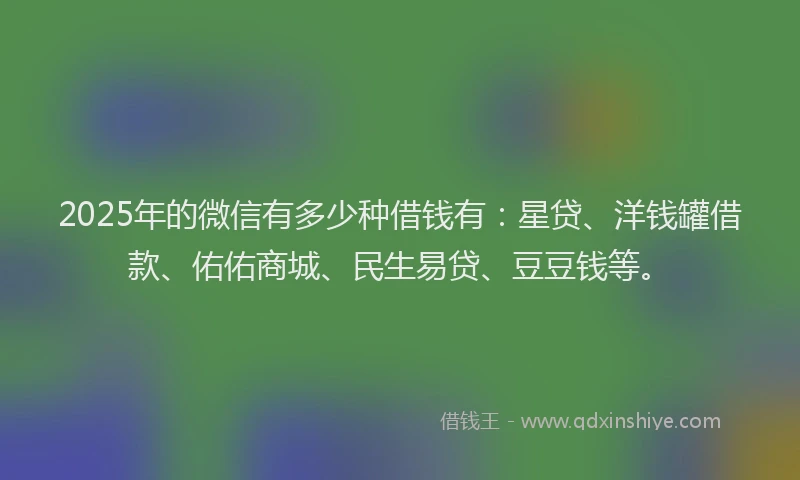2025年的微信有多少种借钱有：星贷、洋钱罐借款、佑佑商城、民生易贷、豆豆钱等。
