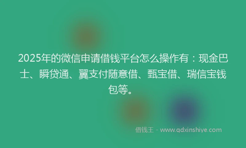 2025年的微信申请借钱平台怎么操作有：现金巴士、瞬贷通、翼支付随意借、甄宝借、瑞信宝钱包等。