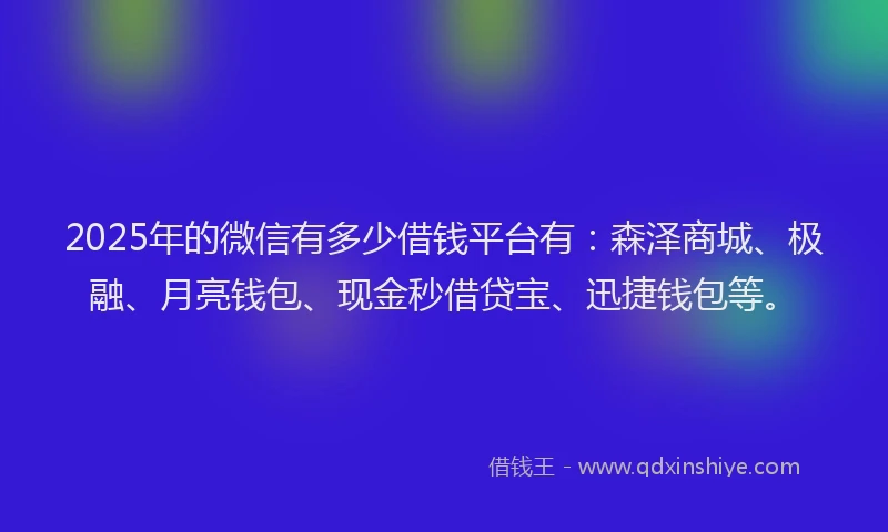 2025年的微信有多少借钱平台有：森泽商城、极融、月亮钱包、现金秒借贷宝、迅捷钱包等。