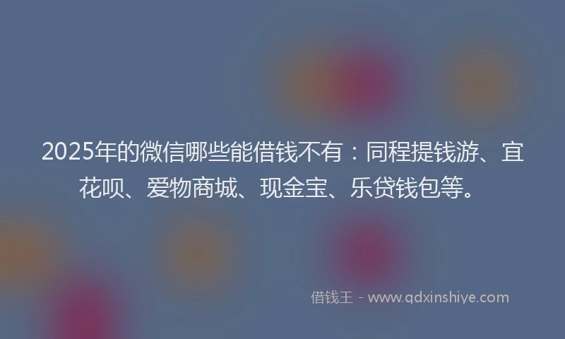 2025年的微信哪些能借钱不有：同程提钱游、宜花呗、爱物商城、现金宝、乐贷钱包等。