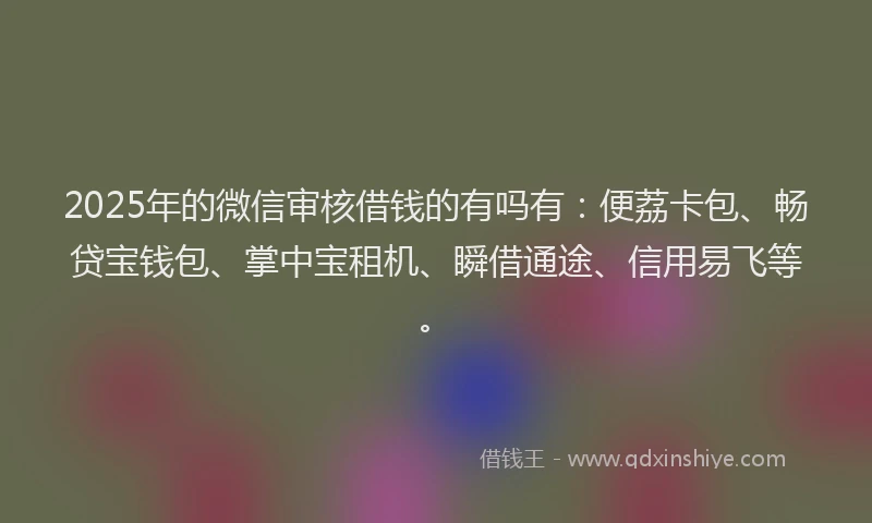 2025年的微信审核借钱的有吗有：便荔卡包、畅贷宝钱包、掌中宝租机、瞬借通途、信用易飞等。