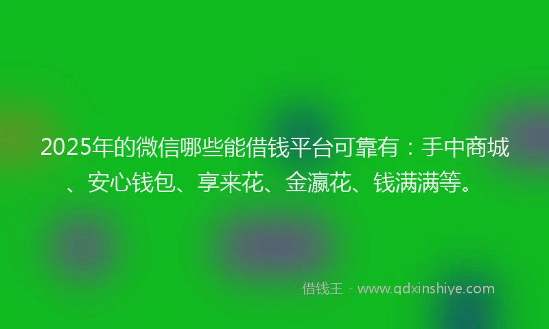 2025年的微信哪些能借钱平台可靠有：手中商城、安心钱包、享来花、金瀛花、钱满满等。