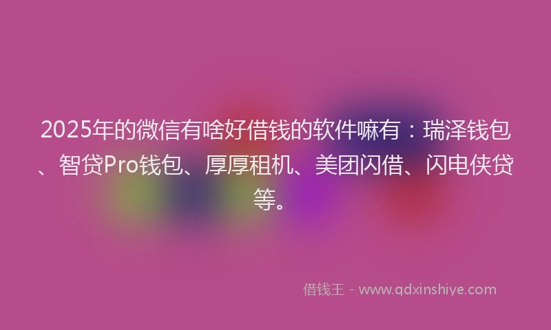 2025年的微信有啥好借钱的软件嘛有：瑞泽钱包、智贷Pro钱包、厚厚租机、美团闪借、闪电侠贷等。
