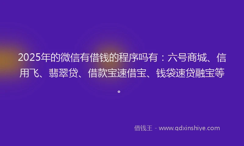 2025年的微信有借钱的程序吗有：六号商城、信用飞、翡翠贷、借款宝速借宝、钱袋速贷融宝等。