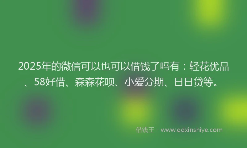 2025年的微信可以也可以借钱了吗有：轻花优品、58好借、森森花呗、小爱分期、日日贷等。