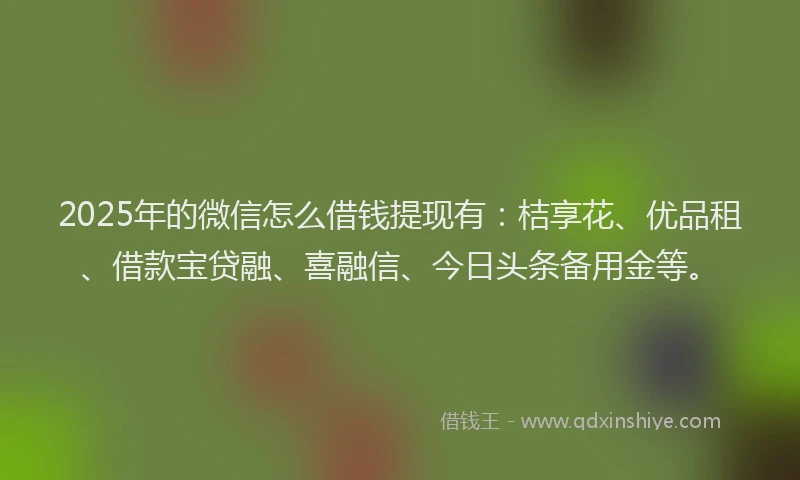 2025年的微信怎么借钱提现有：桔享花、优品租、借款宝贷融、喜融信、今日头条备用金等。