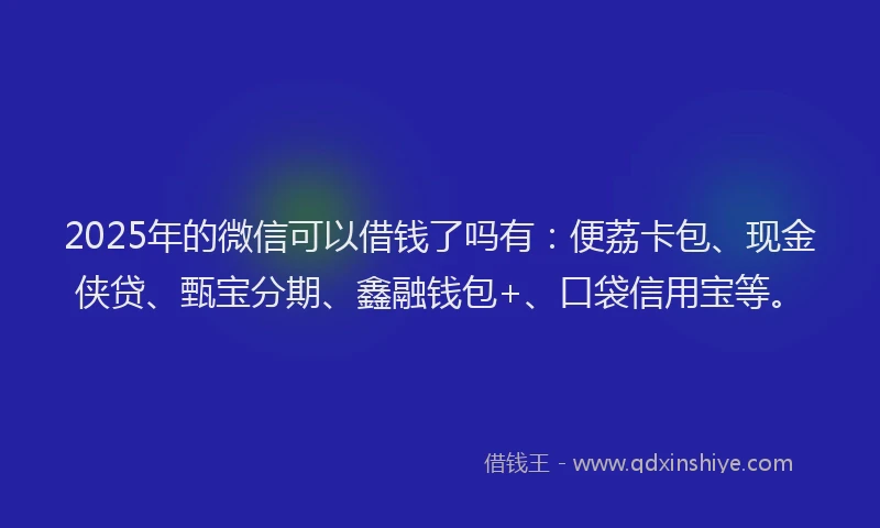 2025年的微信可以借钱了吗有：便荔卡包、现金侠贷、甄宝分期、鑫融钱包+、口袋信用宝等。