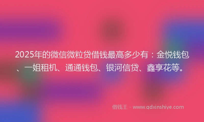 2025年的微信微粒贷借钱最高多少有：金悦钱包、一姐租机、通通钱包、银河信贷、鑫享花等。