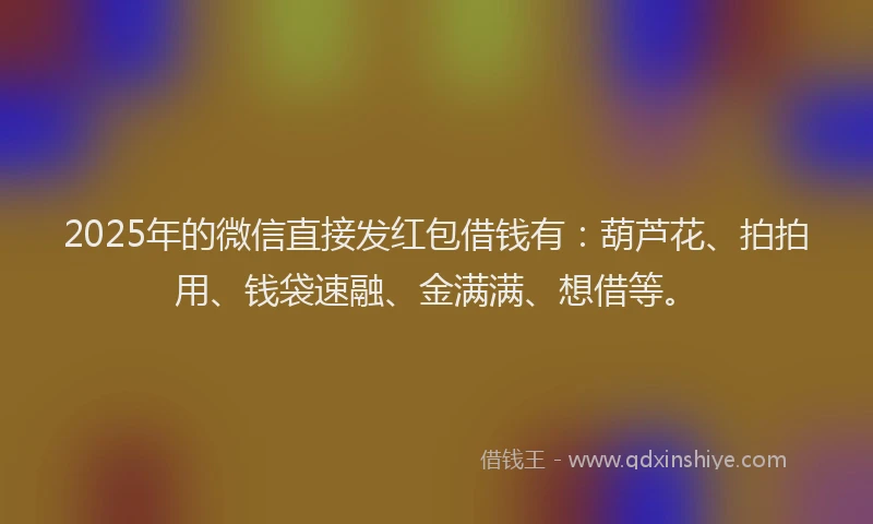 2025年的微信直接发红包借钱有：葫芦花、拍拍用、钱袋速融、金满满、想借等。