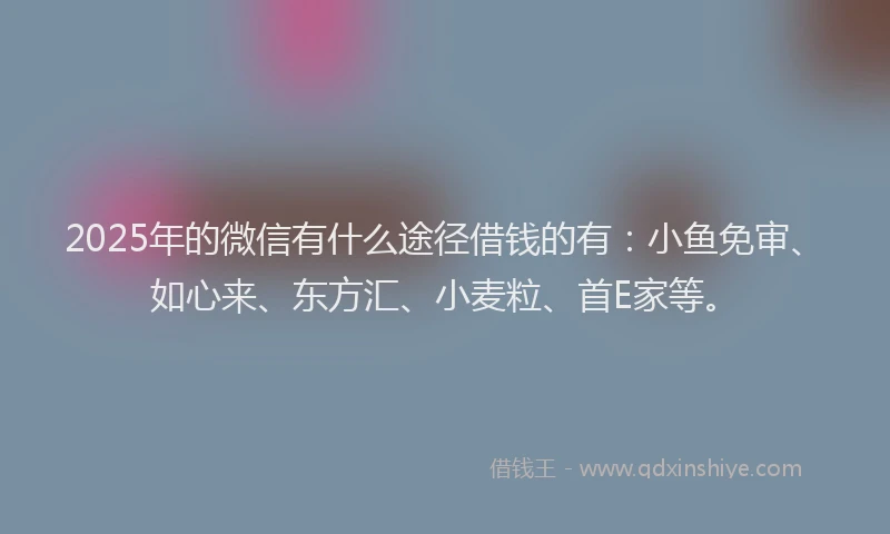 2025年的微信有什么途径借钱的有：小鱼免审、如心来、东方汇、小麦粒、首E家等。