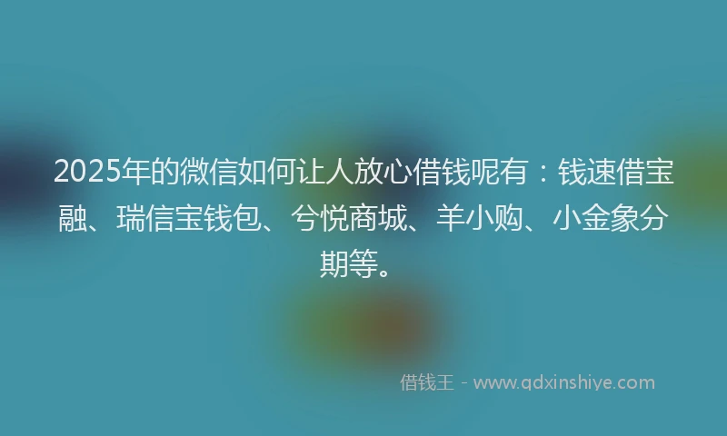 2025年的微信如何让人放心借钱呢有：钱速借宝融、瑞信宝钱包、兮悦商城、羊小购、小金象分期等。