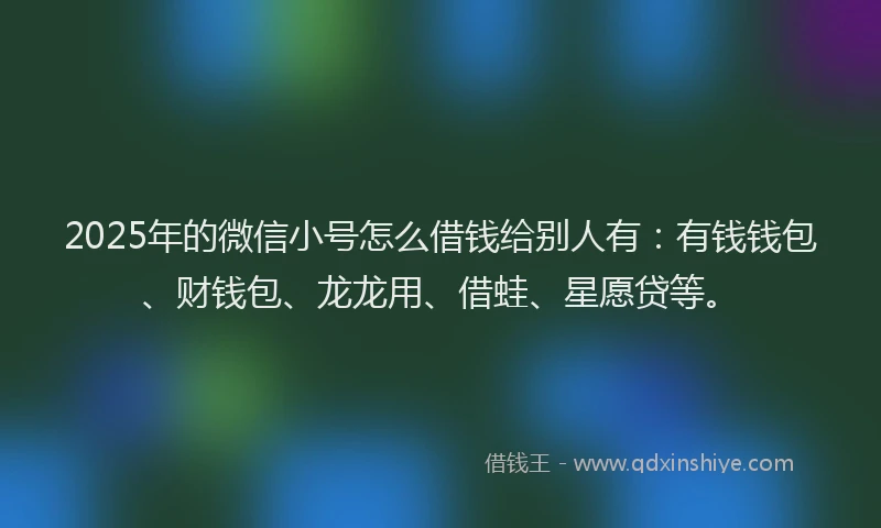 2025年的微信小号怎么借钱给别人有：有钱钱包、财钱包、龙龙用、借蛙、星愿贷等。