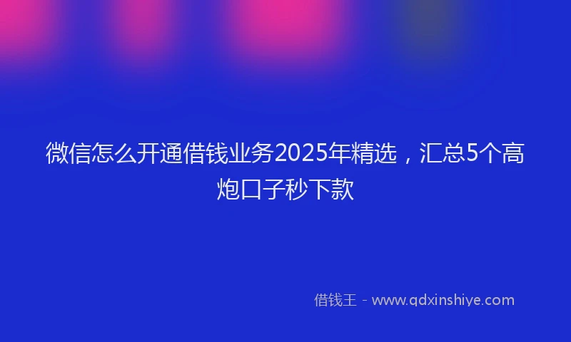 微信怎么开通借钱业务2025年精选，汇总5个高炮口子秒下款