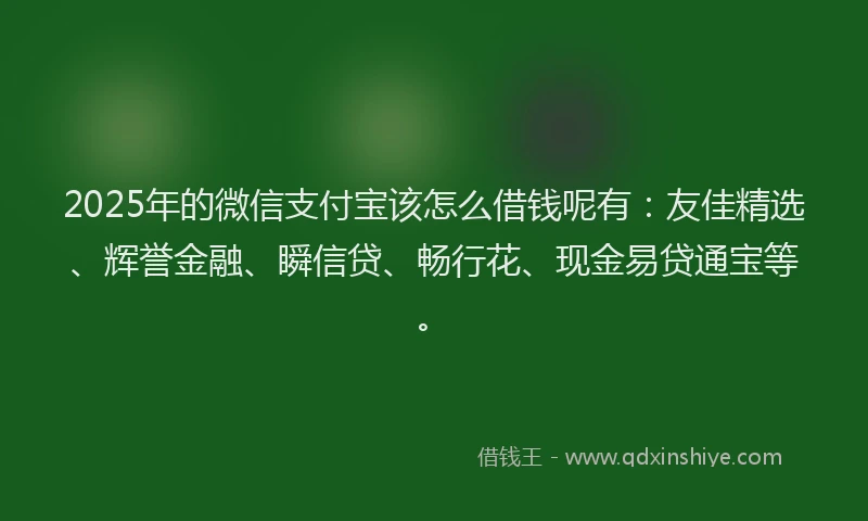 2025年的微信支付宝该怎么借钱呢有：友佳精选、辉誉金融、瞬信贷、畅行花、现金易贷通宝等。