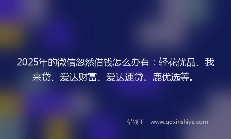 2025年的微信忽然借钱怎么办有：轻花优品、我来贷、爱达财富、爱达速贷、鹿优选等。
