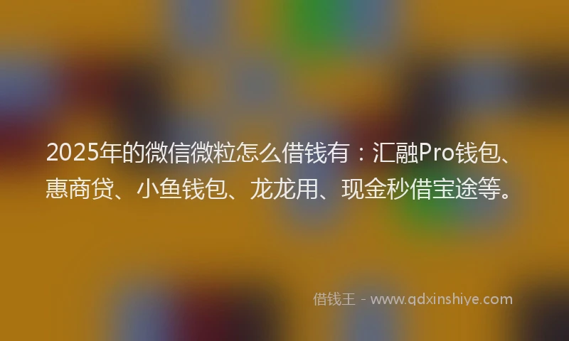2025年的微信微粒怎么借钱有：汇融Pro钱包、惠商贷、小鱼钱包、龙龙用、现金秒借宝途等。