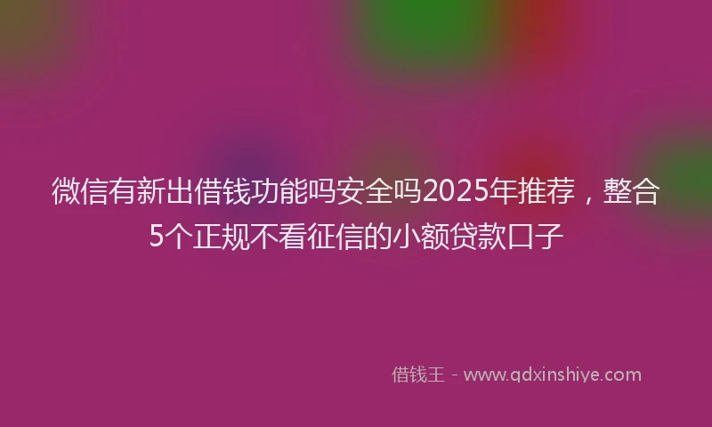 微信有新出借钱功能吗安全吗2025年推荐，整合5个正规不看征信的小额贷款口子