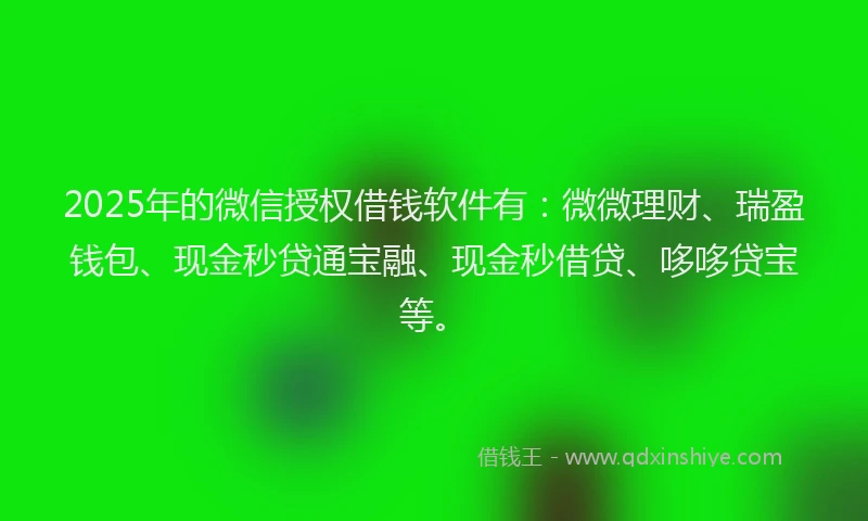 2025年的微信授权借钱软件有：微微理财、瑞盈钱包、现金秒贷通宝融、现金秒借贷、哆哆贷宝等。