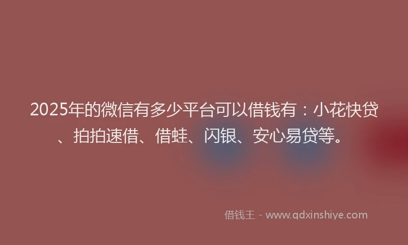 2025年的微信有多少平台可以借钱有：小花快贷、拍拍速借、借蛙、闪银、安心易贷等。
