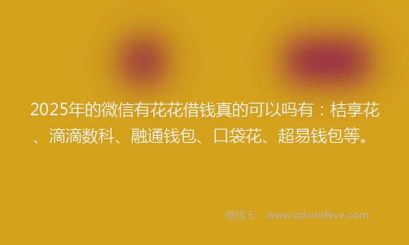 2025年的微信有花花借钱真的可以吗有：桔享花、滴滴数科、融通钱包、口袋花、超易钱包等。