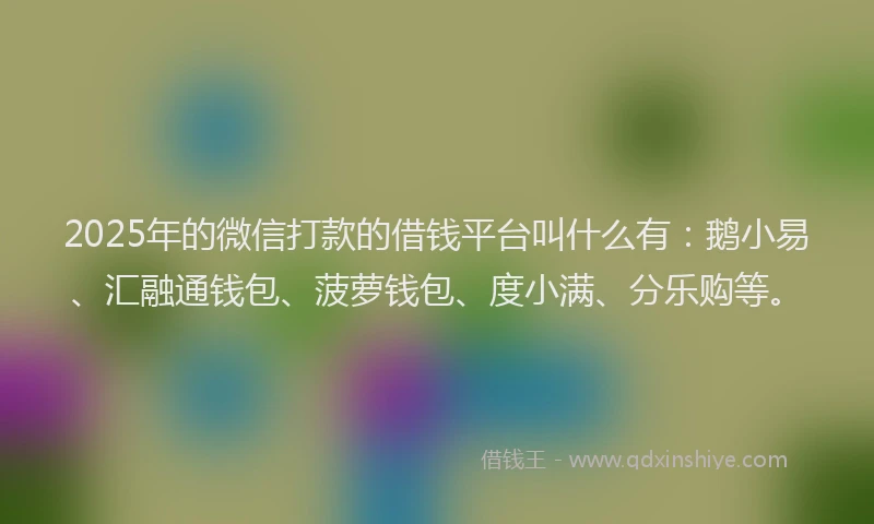 2025年的微信打款的借钱平台叫什么有：鹅小易、汇融通钱包、菠萝钱包、度小满、分乐购等。