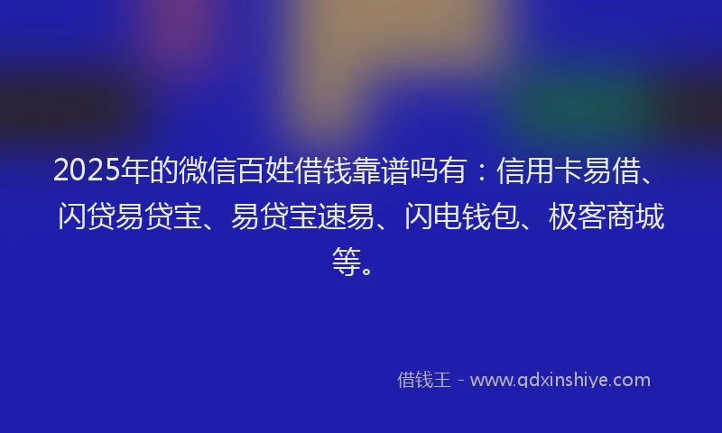 2025年的微信百姓借钱靠谱吗有：信用卡易借、闪贷易贷宝、易贷宝速易、闪电钱包、极客商城等。