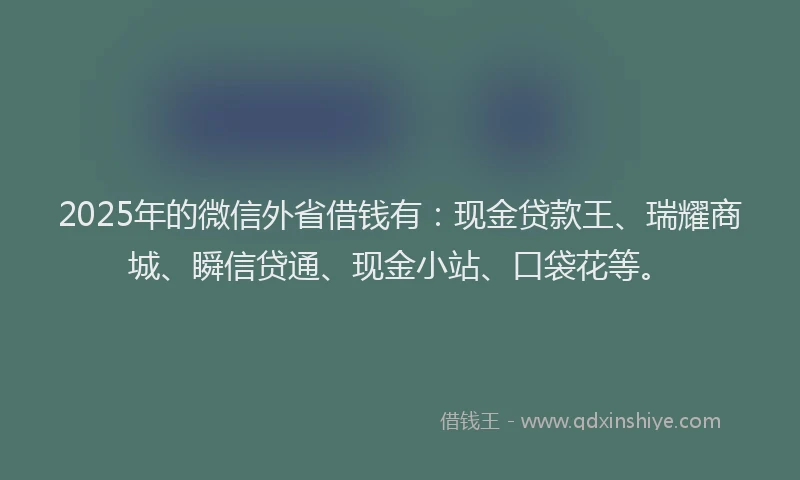 2025年的微信外省借钱有：现金贷款王、瑞耀商城、瞬信贷通、现金小站、口袋花等。