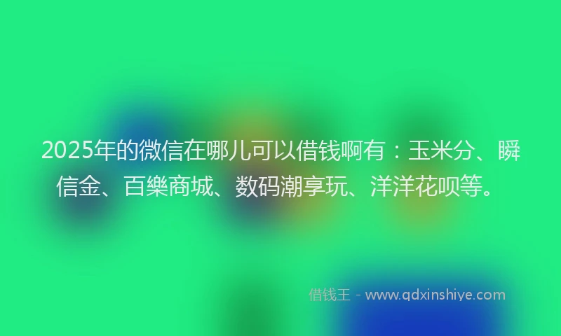2025年的微信在哪儿可以借钱啊有：玉米分、瞬信金、百樂商城、数码潮享玩、洋洋花呗等。