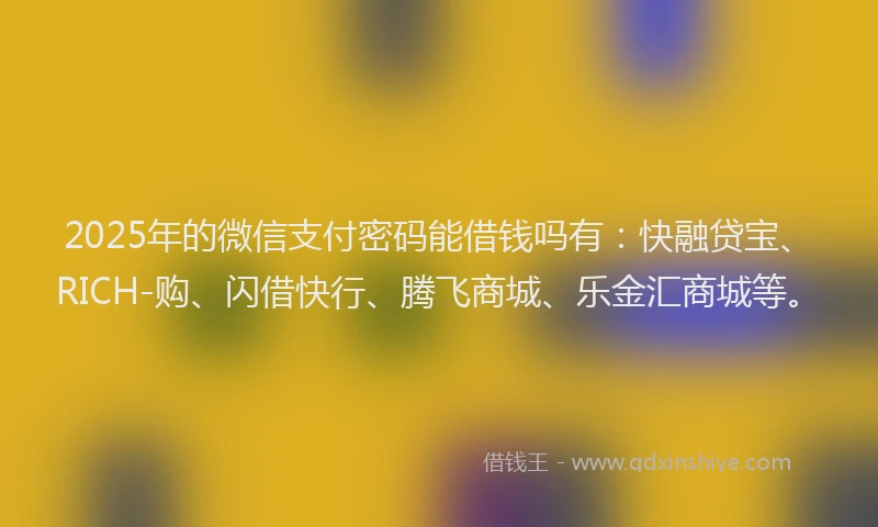 2025年的微信支付密码能借钱吗有：快融贷宝、RICH-购、闪借快行、腾飞商城、乐金汇商城等。