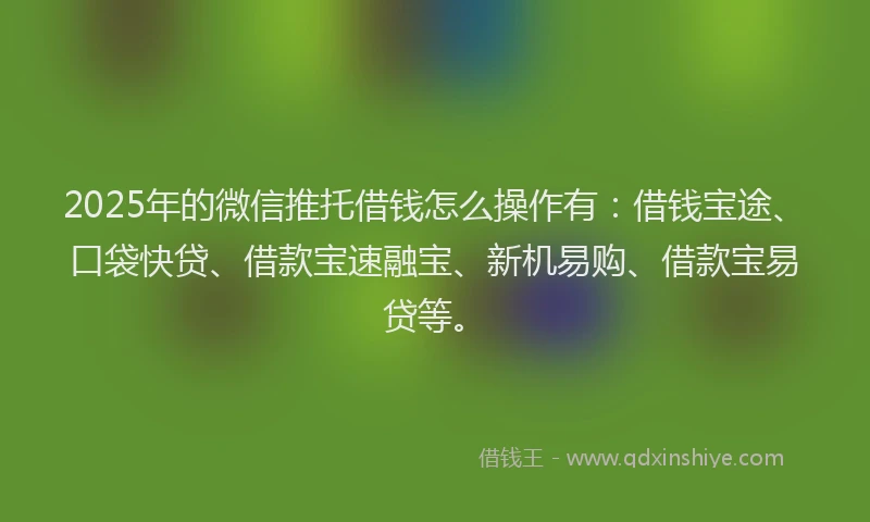 2025年的微信推托借钱怎么操作有：借钱宝途、口袋快贷、借款宝速融宝、新机易购、借款宝易贷等。