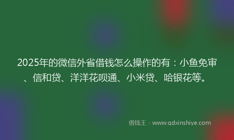 2025年的微信外省借钱怎么操作的有：小鱼免审、信和贷、洋洋花呗通、小米贷、哈银花等。