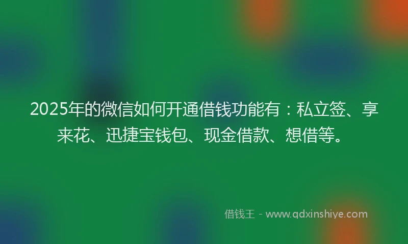 2025年的微信如何开通借钱功能有：私立签、享来花、迅捷宝钱包、现金借款、想借等。
