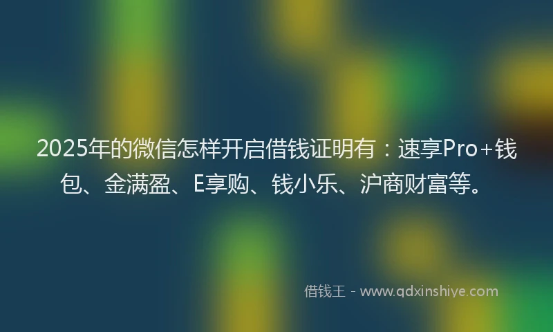 2025年的微信怎样开启借钱证明有：速享Pro+钱包、金满盈、E享购、钱小乐、沪商财富等。