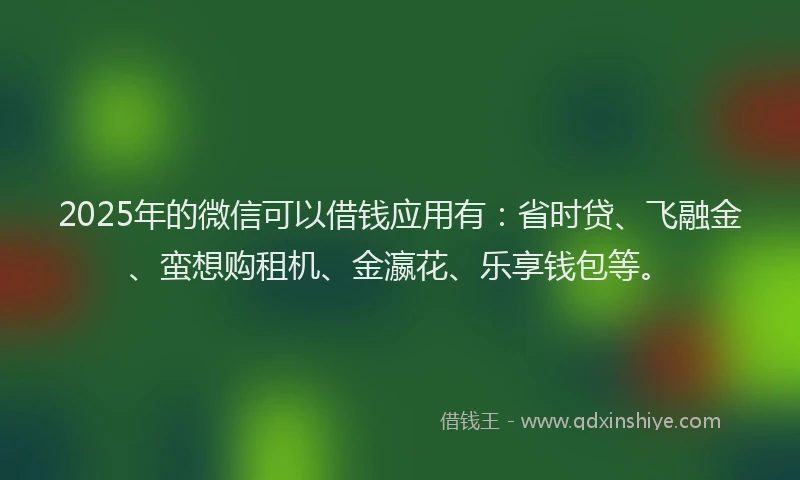 2025年的微信可以借钱应用有：省时贷、飞融金、蛮想购租机、金瀛花、乐享钱包等。