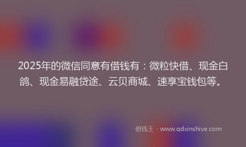 2025年的微信同意有借钱有：微粒快借、现金白鸽、现金易融贷途、云贝商城、速享宝钱包等。