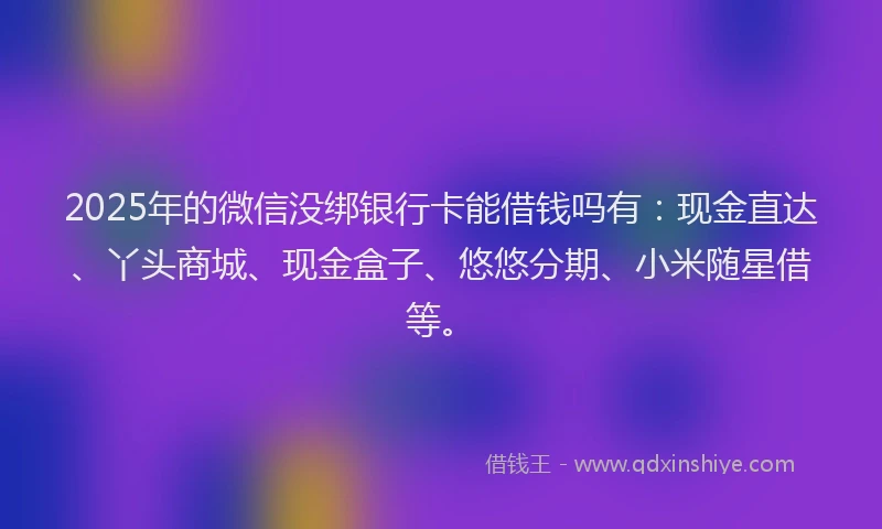 2025年的微信没绑银行卡能借钱吗有：现金直达、丫头商城、现金盒子、悠悠分期、小米随星借等。