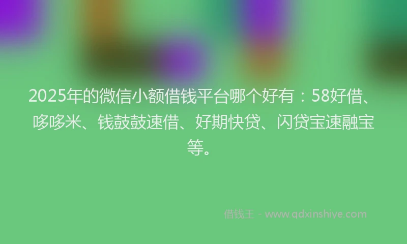 2025年的微信小额借钱平台哪个好有：58好借、哆哆米、钱鼓鼓速借、好期快贷、闪贷宝速融宝等。
