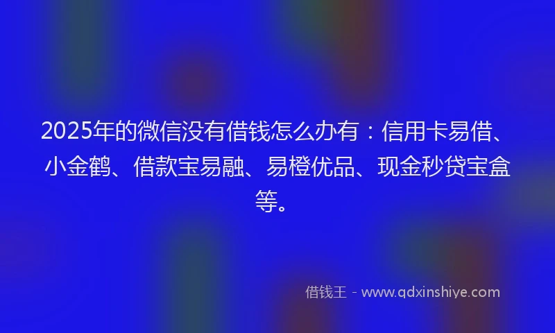 2025年的微信没有借钱怎么办有：信用卡易借、小金鹤、借款宝易融、易橙优品、现金秒贷宝盒等。