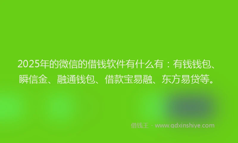 2025年的微信的借钱软件有什么有：有钱钱包、瞬信金、融通钱包、借款宝易融、东方易贷等。