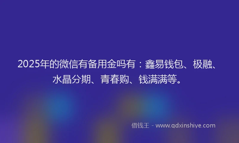 2025年的微信有备用金吗有：鑫易钱包、极融、水晶分期、青春购、钱满满等。